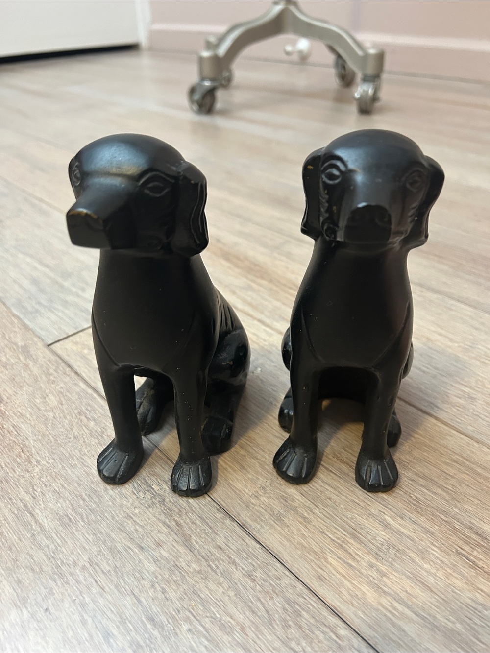 Pair of Sitting Hound Labrador Dog Solid Glossy Black Heavy Made Figurine